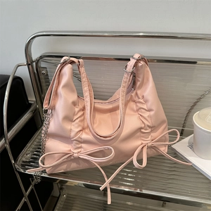Women Fashion PU Leather Ruched Shoulder Bag With Bow-Knot Decor Metallic Hobo Bag Large Capacity Tote For Daily Use