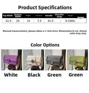 Detailed size chart and specifications for the minimalist PU leather crossbody square bag