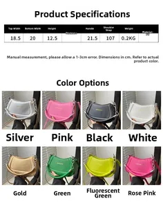 Size chart and color display for minimalist half-moon PU leather shoulder bag