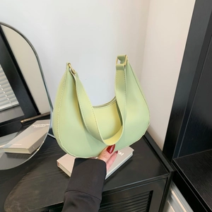 Women Fashion PU Leather Hobo Shoulder Bag Solid Color Underarm Bag Small Trendy Crescent Tote Handbag For Daily Use