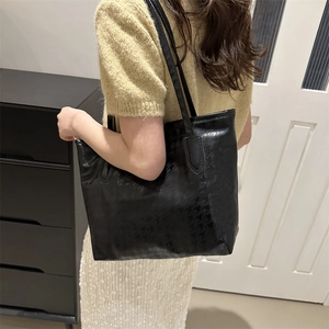 Große schwarze Shopper-Tasche mit Hahnentrittmuster für Alltag und Pendler