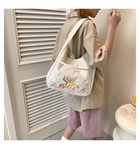 Sac fourre-tout en toile blanche avec fenêtre PVC transparente remplie d'étoiles en peluche