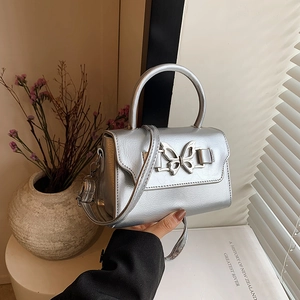 Women PU Leather Butterfly Buckle Shoulder Crossbody Bag Metallic Texture Aesthetic Small Square Bag Fashion Handbag