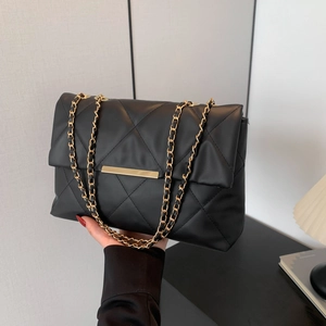 Women Quilted Shoulder Bag PU Leather Crossbody Bag Gold Chain Strap Square Flap Handbag Daily Office Party Accessories