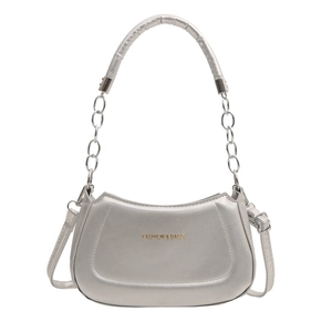 Chic silver metallic dumpling handbag with chain strap and soft top handle for women