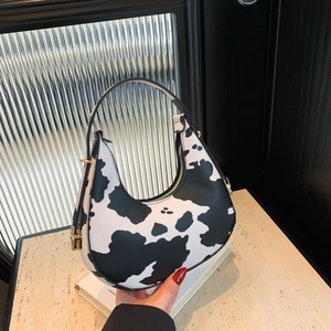 Women Fashion PU Leather Crescent Hobo Bag Animal Print Underarm Shoulder Bag Cow Leopard Zebra Pattern Casual Street Bag