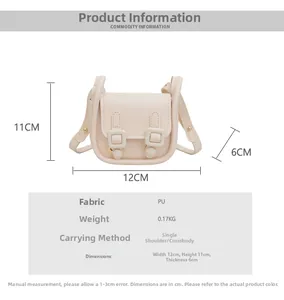 Détails du sac bandoulière crème en cuir PU avec double boucle et les dimensions