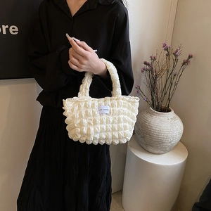 White bubble texture lunch bag with LOVE FASHION label for office women daily use