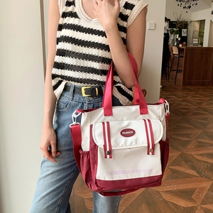 Große Canvas-Tragetasche mit Color-Block-Design und verstellbarem Schultergurt für Damen