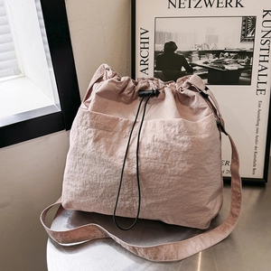 Women Large Capacity Canvas Drawstring Bucket Bag Street Casual Shoulder Crossbody Bag With Adjustable Strap Commuter Handbag