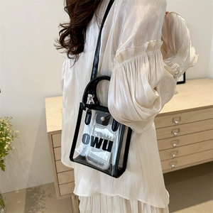 Sac fourre-tout transparent en PVC avec bordure noire et imprimé OWU style plage