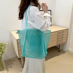 Sac cabas chic en maille bleu tiffany de grande capacité pour la plage et l'été