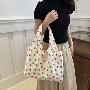 Large capacity strawberry corduroy tote bucket bag with elegant minimalist shoulder design