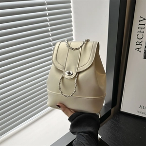 Mini Sac à Dos en Cuir PU pour Femme avec Bandoulière Chaîne Style Coréen Simple Sac de Voyage avec Fermoir Tournant