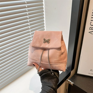 Koreanische Mode Damen Mini Rucksack Mit Metall Schmetterling Schnalle Stilvolle Kette Riemen Große Kapazität PU Leder Tasche