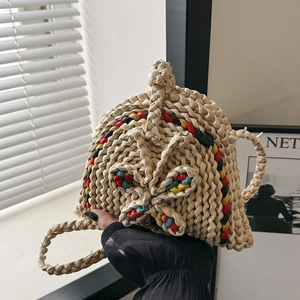 Sac à Épaule en Paille Tissé à la Main pour Femmes Sac Bandoulière Forme Coquille Avec Décor de Fleur Bohème Été Plage Sac Messager