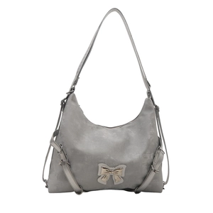 Sac à main hobo gris classique avec un nœud métallique élégant et bandoulière
