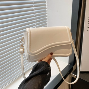 Women Fashion Wave Flap Shoulder Bag PU Leather Minimalist Crossbody Small Square Bag Solid Color Handbag For Daily Women Bag