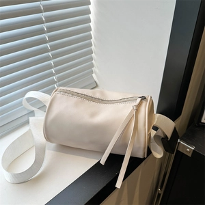 Borsa a Spalla Cilindro da Donna in Pelle PU Semplice Borsa a Tracolla Casual Sottobraccio a Barile Stile Coreano Tinta Unita