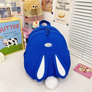 Cute Cartoon Rabbit Ears Kids Backpack Nylon School Bag With Pom Pom Tail For Girls Sweet Casual Lightweight Daypack