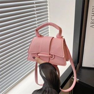 Women Chic PU Leather Litchi Texture Shoulder Bag Mini Trapezoid Crossbody Handbag With Flap Stitching Design Daily Fashion Accessory