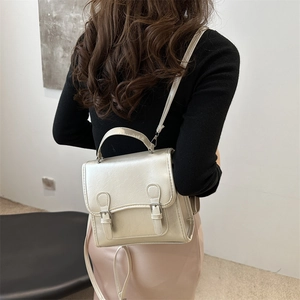 Chic pearl white versatile crossbody bag with twin decorative straps for women