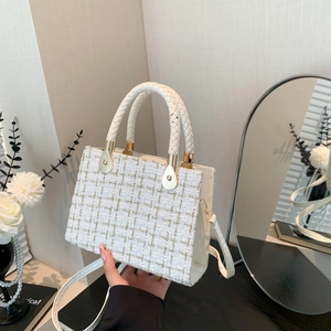 Sac à Épaule Femme Élégant Texture Tweed Avec Poignée Tissée Sac Carré Bandoulière Chaîne Dorée Sac à Main Mode