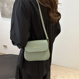 Chic sage green faux leather crossbody square bag with elegant gold fashion text