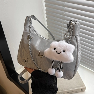 Y2K Butterfly Metallic Crinkled Hobo Bag For Women Casual Commuting PU Leather Shoulder Bag With Fashion Chain Strap