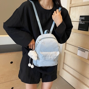 Light blue mini backpack with crinkled texture and cloud charm for women casual travel
