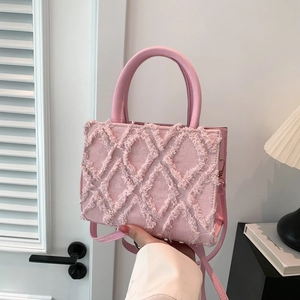 Women Frayed Diamond Quilted Shoulder Bag PU Handle Commuting Crossbody Bag Fashion Casual Handbag Large Capacity Daily Bag