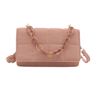 Chic pink quilted square crossbody bag for women with golden decorative chain handle