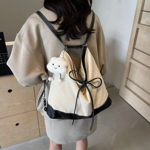 Minimalist canvas tote bag with black leather trim and cute white cloud charm