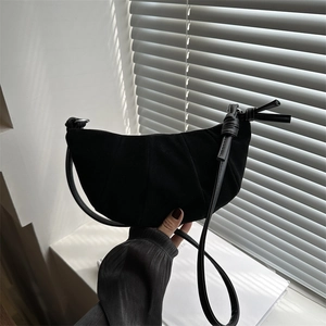 Sac à Bandoulière Plissé en Toile Rétro Pour Femme Sac à Bandoulière Croissant Dumpling Minimaliste Couleur Unie Sac à Main Mode