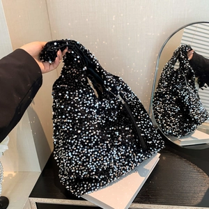 Women's Fashion Sequined Tote Bag Large Capacity Underarm Shoulder Bag With Small Pouch Chic Shiny Handbag For Party Daily