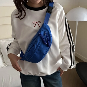 Royal blue canvas crossbody chest bag for women with adjustable strap and front pocket