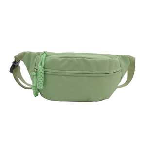 Avocado green sporty crossbody chest bag for women with woven zippers and nylon strap
