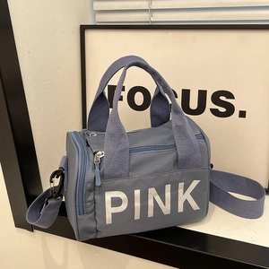Women's Casual Sport Cylinder Shoulder Bag Letter Print Polyester Small Square Handbag Crossbody Boston Bag For Daily Travel