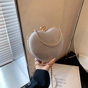 Sac de Soirée en Forme de Cœur pour Femmes Pochette à Paillettes Scintillantes Avec Fermoir en Strass Chaîne en Or