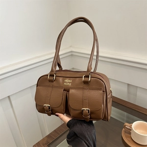 Women Retro PU Leather Shoulder Bag Large Capacity Underarm Bag With Front Pockets Fashion Casual Daily Versatile Bag