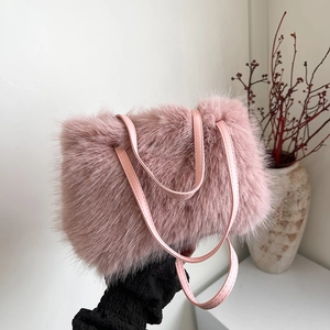 Sac à Épaule en Fausse Fourrure pour Femmes Peluche Douce Petit Sac Carré Mode Couleur Unie Sac Cabas en Fausse Fourrure Sac Bandoulière d'Hiver