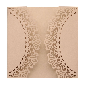 Laser cut champagne gold pearl paper wedding invitation cover with floral lace design