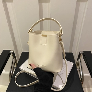 Fashion Women PU Leather Bucket Bag Minimalist Solid Color Embossed Shoulder Bag Crossbody Handbag With Adjustable Strap