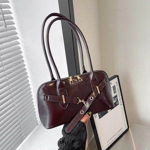 Sac Sous le Bras en Cuir PU Brillant Vintage pour Femmes Sac à Épaule de Grande Capacité Sac à Main de Navette Tendance