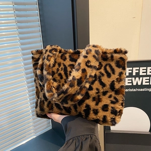 Damen Leopardenmuster Plüsch Tote Bag Mode Kunstpelz Schultertasche Weiche Herbst Winter Achsel Handtasche Für Den Täglichen Gebrauch