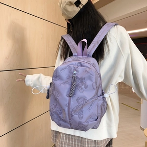 Minimalist light purple school backpack with Vamtac cartoon bear prints and side pockets