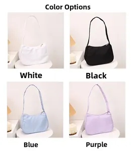 Detailed color selection showing nylon crescent underarm bags in white, black, blue, and purple