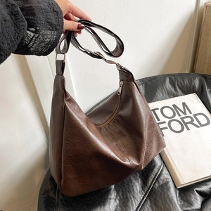 Sac à Épaule en Cuir PU Plissé Rétro pour Femmes Sac Fourre-tout Hobo Grande Capacité pour Trajet Quotidien