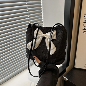 Damen Stern Prägung Segeltuch Umhängetasche Mit Großer Satinschleife Schick Minimalistisch Große Kapazität Schultertasche