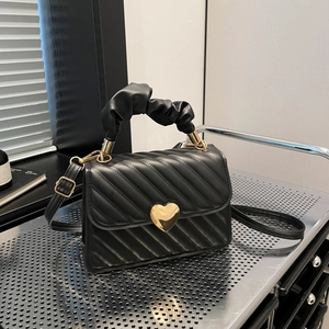 Borsa a Tracolla in Pelle PU Trapuntata Retro da Donna Moda Lucchetto a Cuore Oro Borsa Quadrata Con Manico Arricciato